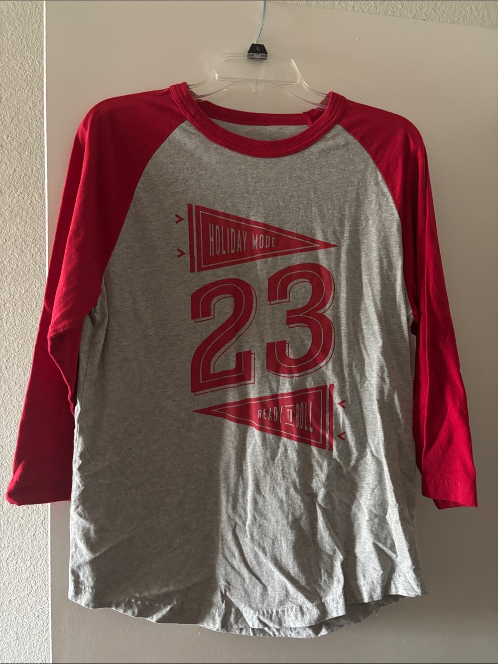 Sport-Tek Gray & Red Raglan Graphic Long Sleeve Tee
